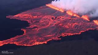 New 500 m long fissure opens up, east of the original fissure which is 2,5 km long now. 16.07.2025