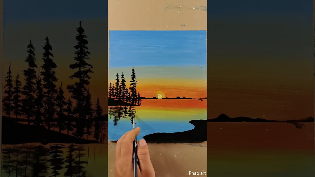 How to paint a bright evebing sky wiht Acrylic color  .  nature picture 