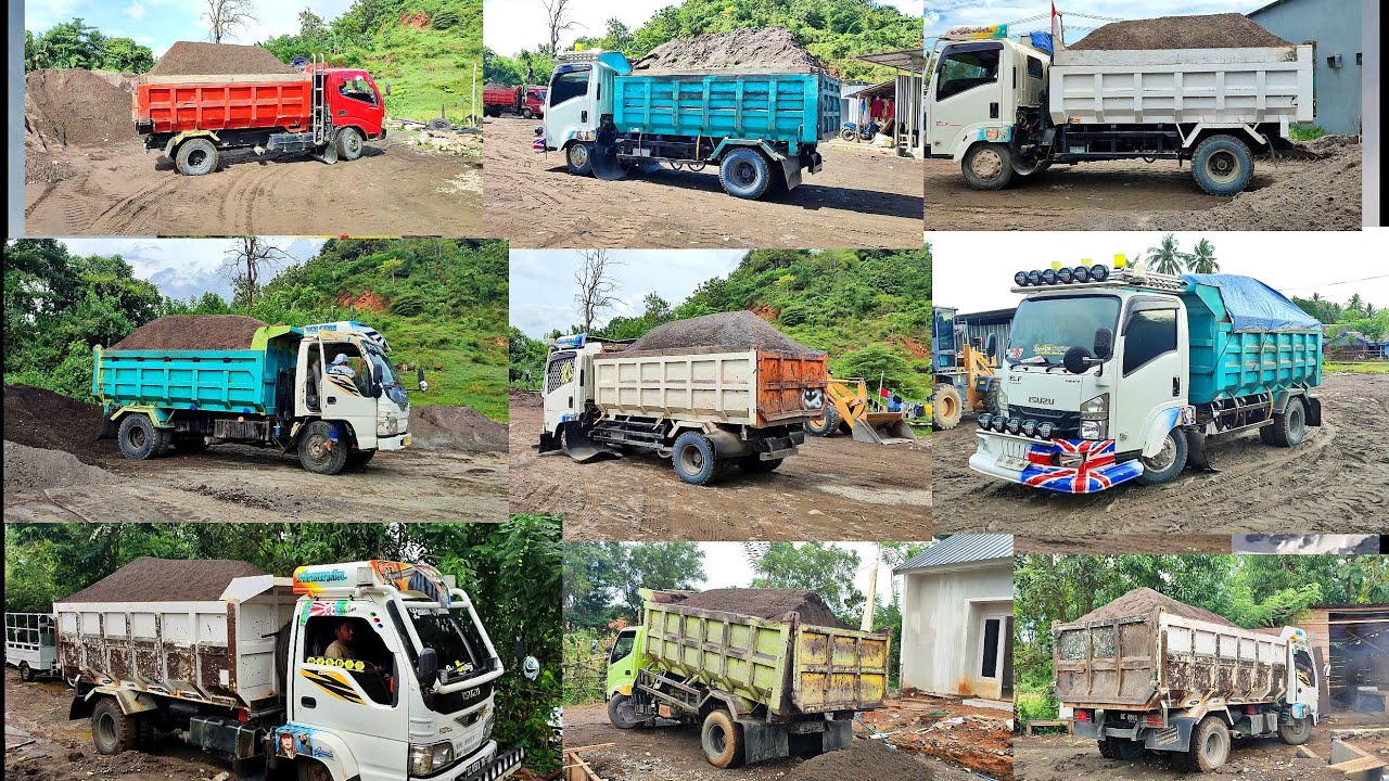 Truk Jomplang, MOBIL TRUK Pengangkut PASIR Bongkar Muatan Bersama FULL BAK Menggunung Di TAMPUNGAN