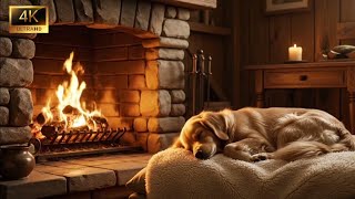4K Fireplace with Sleeping Dog – Cozy Crackling Fire Ambience (5H)