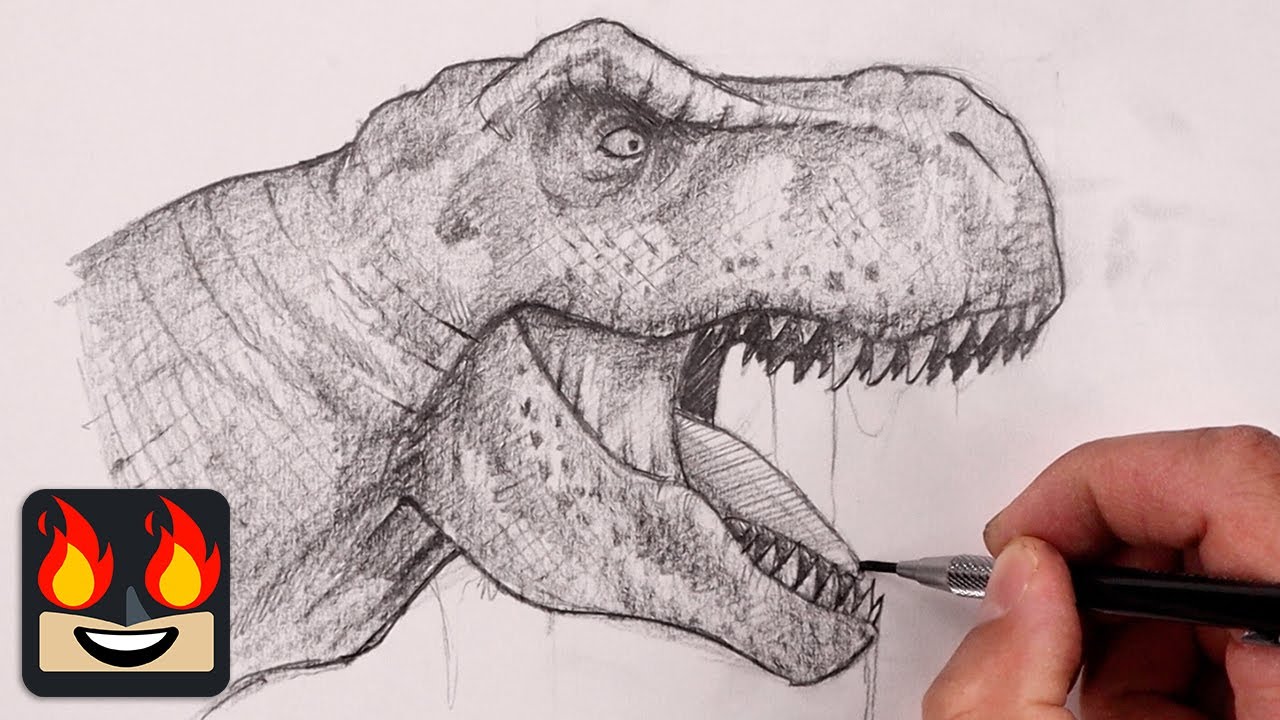 How to Draw a Dinosaur from Jurassic World & Shark Coloring Page ✴ - YouTube