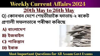 Weekly Current Affairs Questions 20th May to 26th May 2024