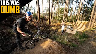 RIDING SCARY DOWNHILL JUMPS ON THE TINY 16 INCH MINI BIKE!!