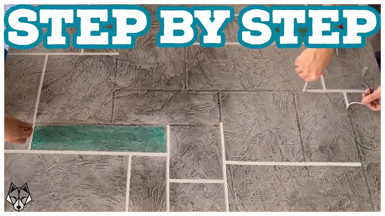 DIY Step By Step On How To Create Slate Tile Concrete Floors | Concrete Stencil Overlay