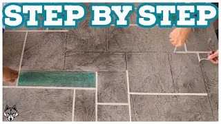 DIY Step By Step On How To Create Slate Tile Concrete Floors | Concrete Stencil Overlay