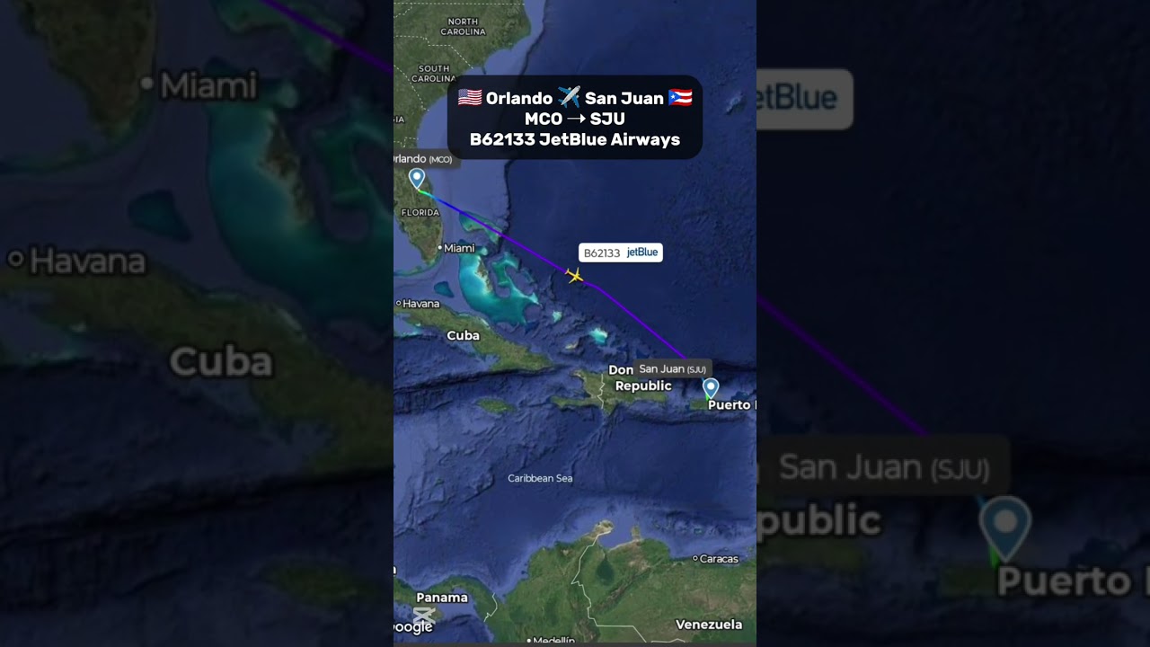 🇺🇸 ORLANDO TO SAN JUAN 🇵🇷 LIVE FLIGHT PATH | JetBlue Airways Flight B62133 