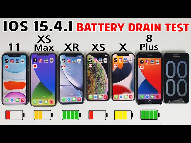 iPhone 11 vs XS Max vs XR vs XS vs X vs 8 Plus Battery Life DRAIN Test in 2022 | iOS 15.4.1 BATTERY🔥