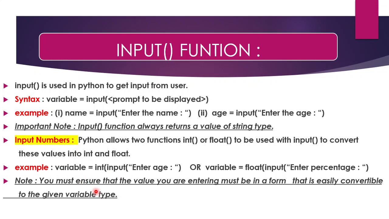 INPUT FUNCTION IN PYTHON lecture 5 YouTube INPUT FUNCTION IN PYTHON lecture 5 YouTube