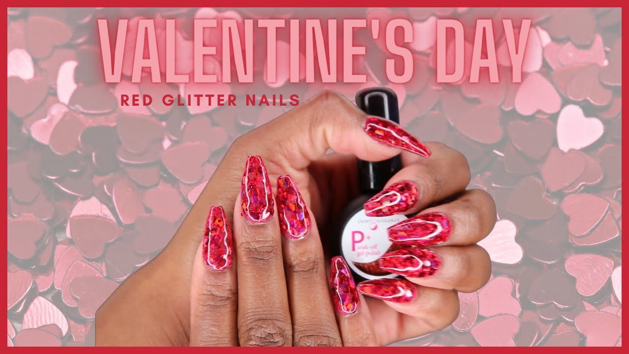 Valentine's Day Red Glitter Nails