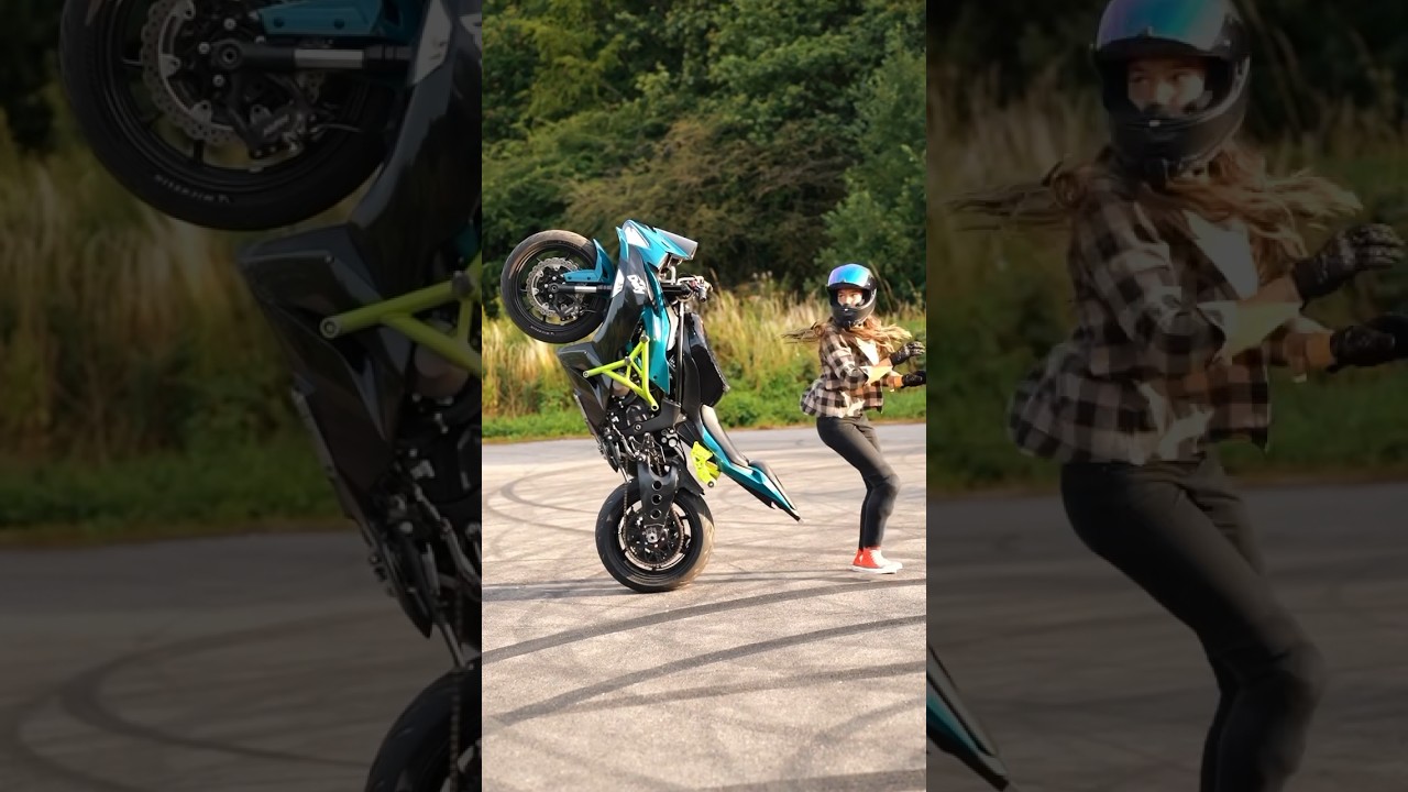 Still needs a bit of practice 😅La figure impossible à travailler sans casser ta moto 😅 #bikergirl