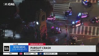 4 hospitalized after pursuit ends in crash in Downtown LA