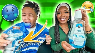 REPLACING MY BOYFRIENDS DRINK WITH MOUTHWASH PRANK *HILARIOUS*