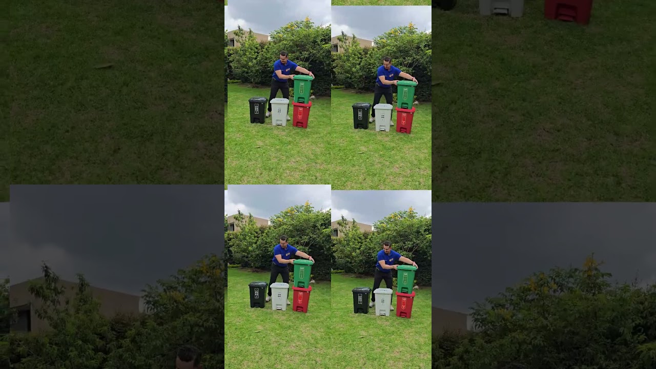 Punto ecol&oacute;gico con 4 canecas reciclaje con pedal grande 35L Mega Shop TV