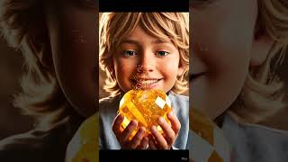 boy eat the golden crystal apple 😋