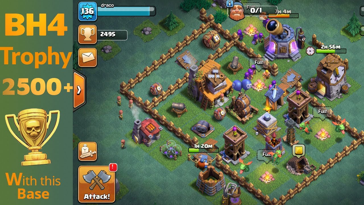 Builder base (BH4) trophy push [ Builder hall 4 best attack replays 2500+ ] || Clash of Clans