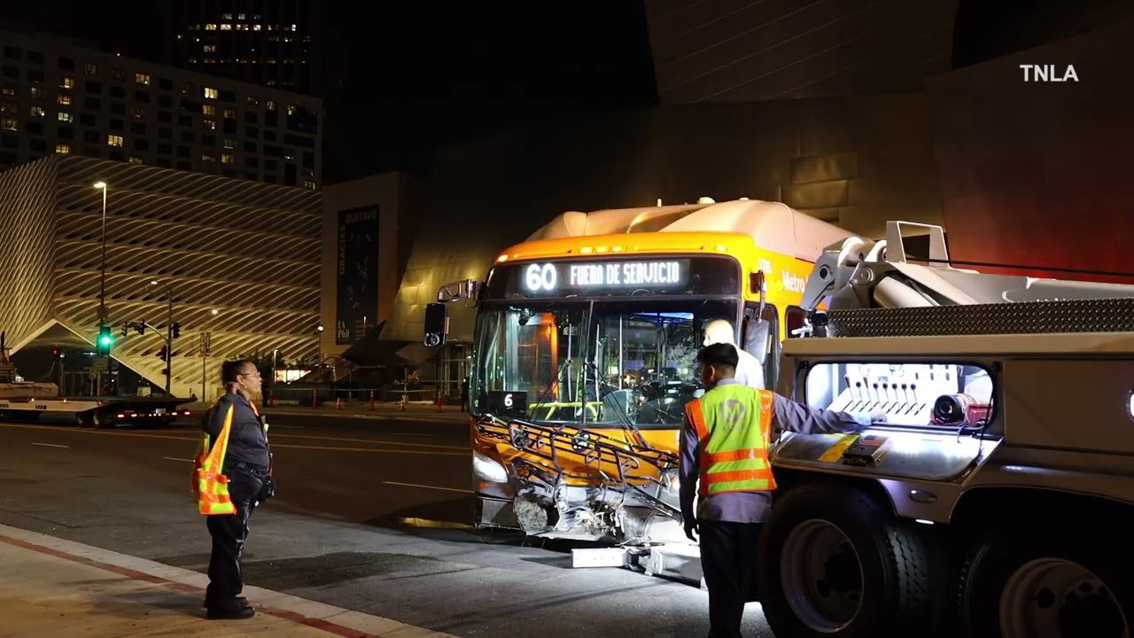 Metro Bus Crashes Into Conrad Hotel Patio - DTLA