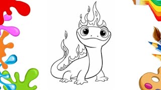 Cute Fire Dragon Coloring Page for Kids | Fantasy Baby Dragon Drawing Fun