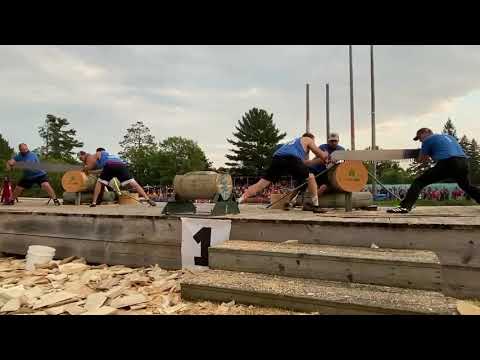 Double buck finals. First place. LWC professional timbersports. Mark Bouquin