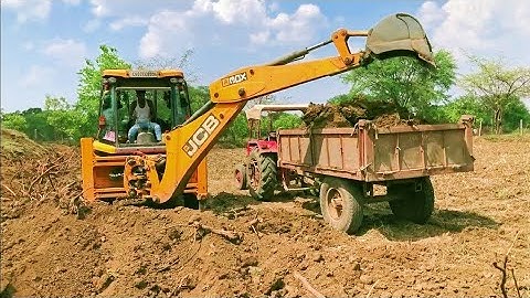 JCB 3dx Eco Loading Mud Mahindra 275 Eicher 485 John Deere Tractor with Trolley | JCB For Kids