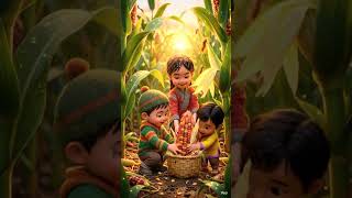 Tiny Kids Roasting Rainbow Corn in the Fields  #VillageLife #TinyKids #MacroWorld #Satisfying #ASMR