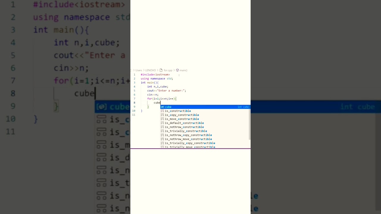 for loop cube of numbers || 