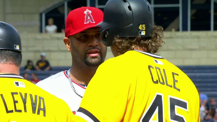 LAA@PIT: Cole and Pujols exchange words at first b...