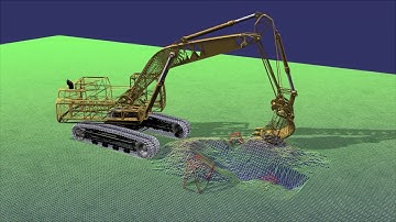 Excavator virtual environment with soil and rocks