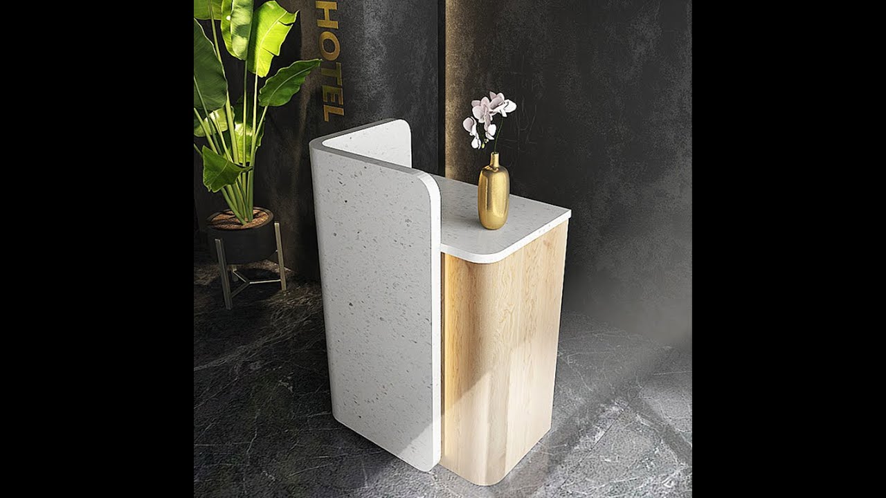 Small Reception Desk for Beauty Salon with LED in Stone laminate & wood veneer - M2 Retail