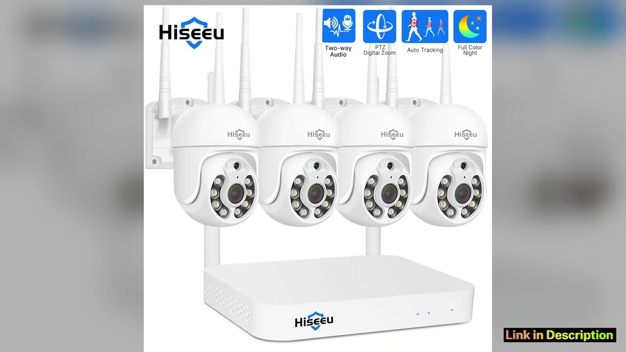 Hiseeu 5MP WiFi CCTV PTZ Camera Security System Kit 10CH NVR AI Motion Tracking Color Night Vision