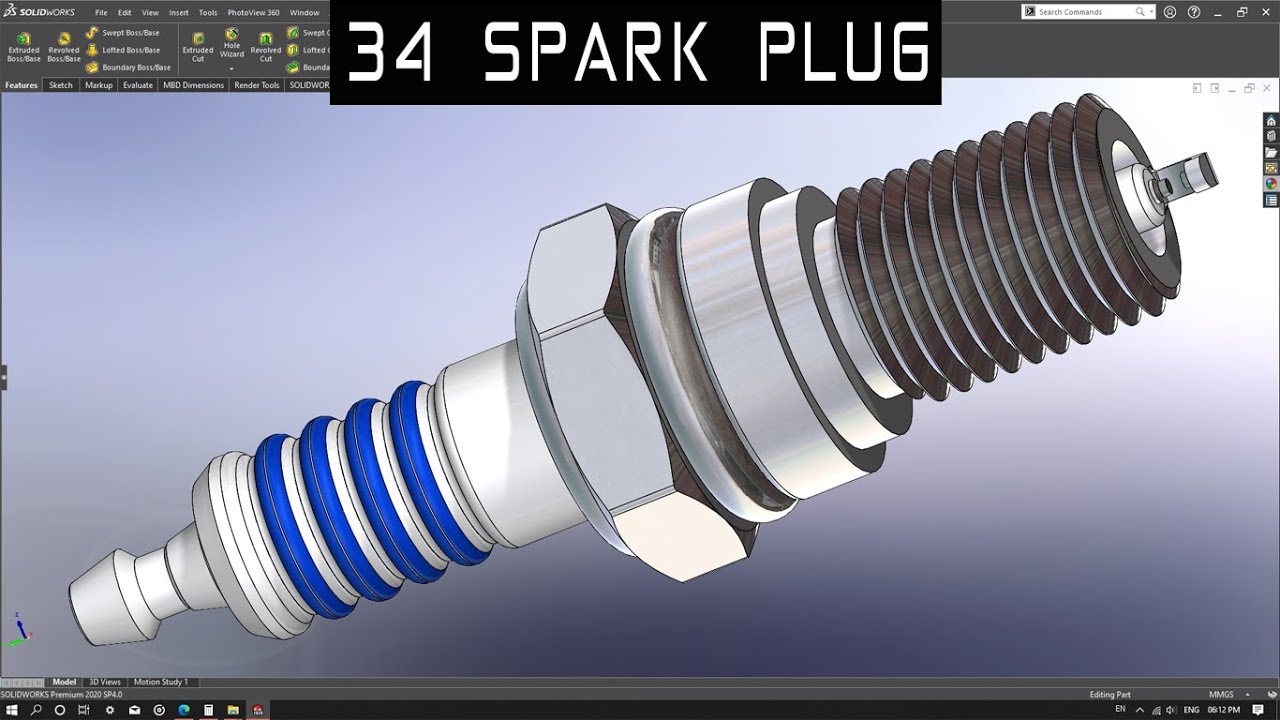 V12 ENGINE | Part 34 | SPARK PLUG-E02 | Solidworks Tutorial | 1080p 🚗😎 ...