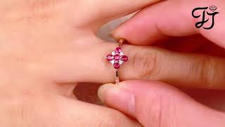 Sterling Silver Created Ruby Flower Rings For Wedding - FarJary