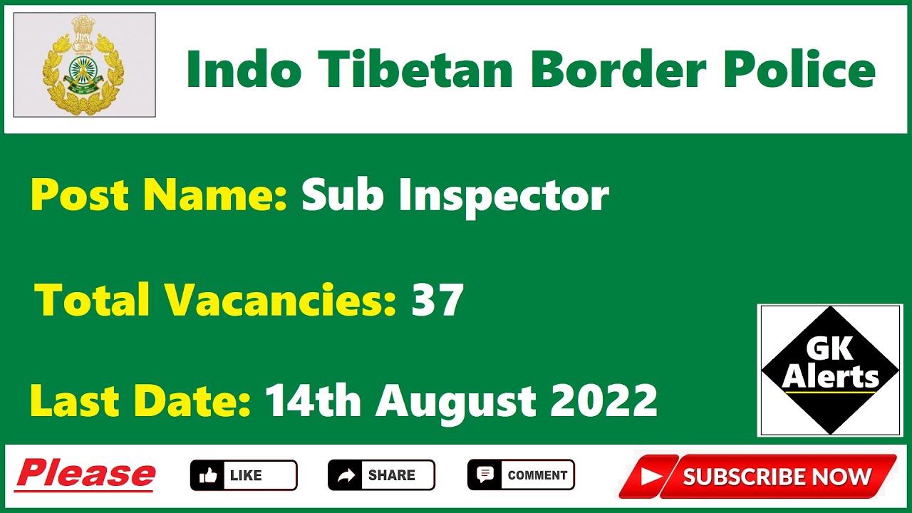 ITBP SI Overseer Recruitment 2022 || ITBP Recruitment 2022 || 37 Sub Inspector Vacancies