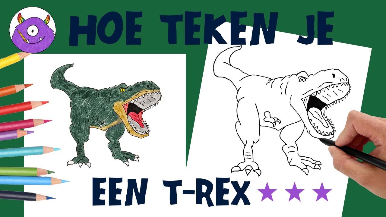 Hoe teken je een T-REX (dinosaurus)? Stap voor stap & makkelijk! - YouTube
