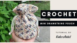 Make a Crochet Mini Drawstring Pouch from scrap yarn! Crochet gift ideas FREE crochet Gift Patterns