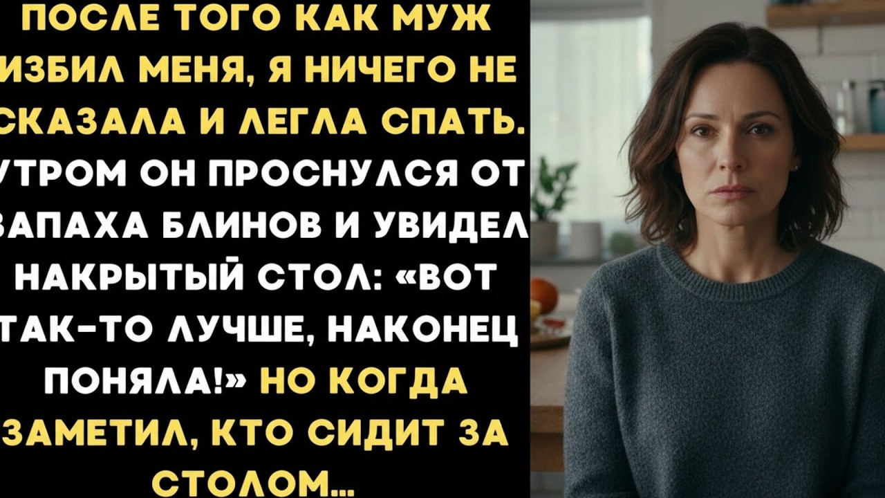 После побоев от мужа я легла спать  Утром он проснулся на запах блинов, но заметив гостей за стол