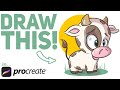 Full procreate cartoon tutorial  lets draw a baby cow