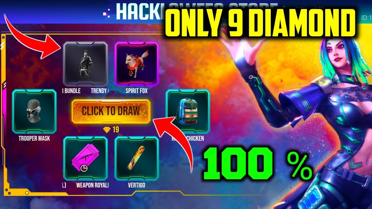 Giveaway||Only 9 diamond trick 😇 // FREE FIRE HACKER STORE // HACKER STORE FREE FIRE/ONE SPIN TRICK
