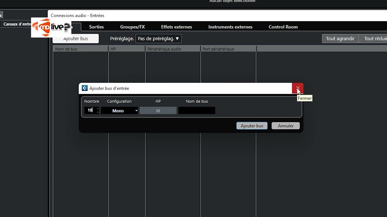 Configuration d'un projet LIVE RECORDING MULTITRACKS_PARTIE1 (Enregistrement live Multipistes)