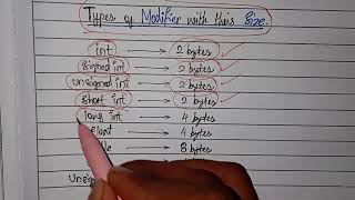Types of MODIFIERS & their SIZES in #clanguage