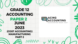 Accounting Grade 12 | June 2023 Paper 2 | Manufacturing (Cost Accounting) PART 2