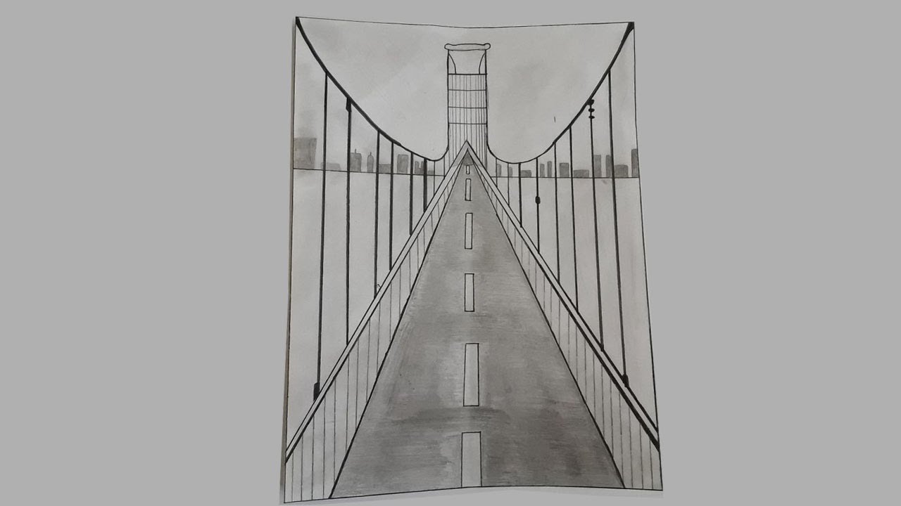 How to Draw a Bridge in Perspective || Easy Pencil Drawing for Beginners