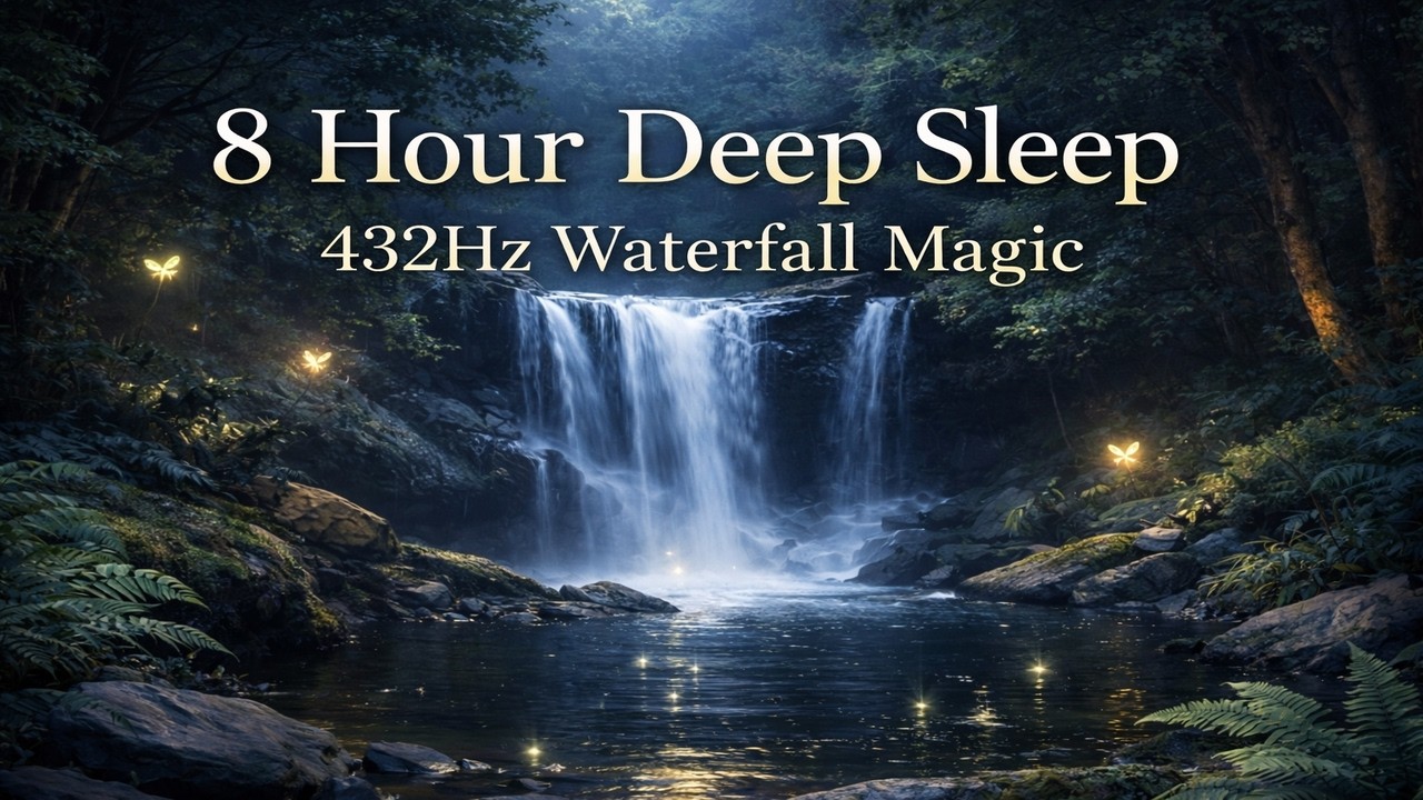 Magical Waterfall ✨ 432Hz Deep Relaxation Sleep | Gentle Music & Fairy Light Ambience (8 Hours)