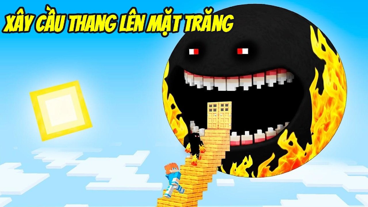 Thử Thách XÂY CẦU THANG KHÁM PHÁ MẶT TRĂNG TRẢ THÙ BẠN THÂN KHỐN NẠN Trong Minecraft Siêu Bất Ổn 🤣