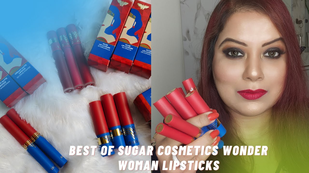 BEST OF SUGAR COSMETICS WONDER WOMAN LIPSTICKS SWATCHES YouTube