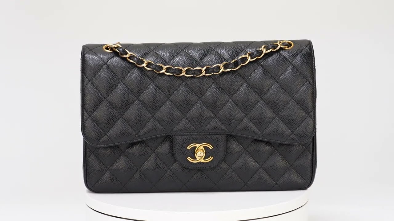 Chanel Jumbo Black Classic Flap Caviar Gold Hardware - Luxury