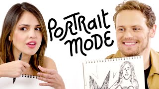 Sam Heughan & Eiza González Draw Each Other's Portraits | Portrait Mode | Harper's BAZAAR screenshot 4