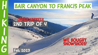 Hiking Bair Canyon (Feb 2023). Unsuccessful attempt 2 of 4. (We bought Snowshoes!)
