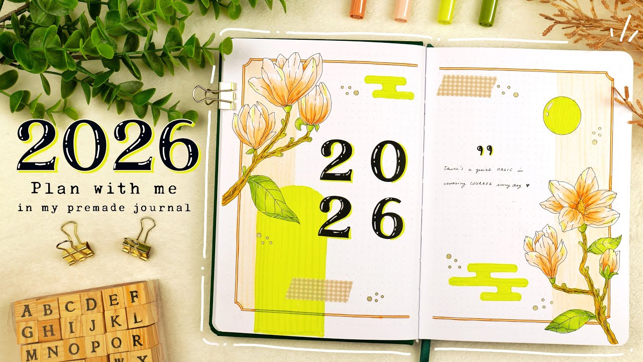 2026 Yearly Set Up with Magnolia Flowers 🌼🧡 | Plan With me in my Premade Bullet Style Journal ✨