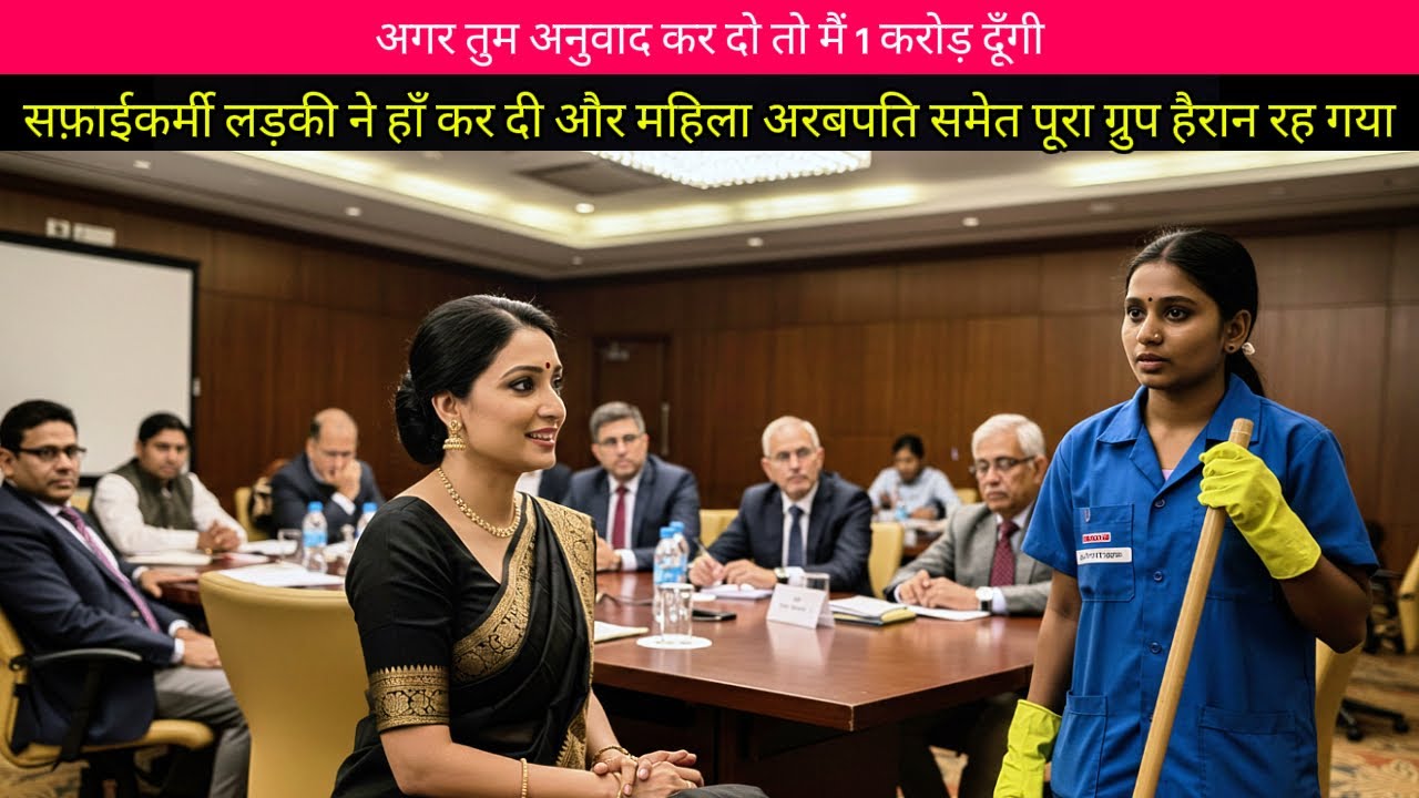 अगर ट्रांसलेट कर सको तो 1 करोड़ दूँगा” — सफाईकर्मी ने हामी भरी, औरत अरबपति व पूरा ग्रुप दंग रह गया!