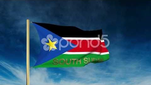 South Sudan Flag Slider Style With Title. Waving In The Wind With Cloud